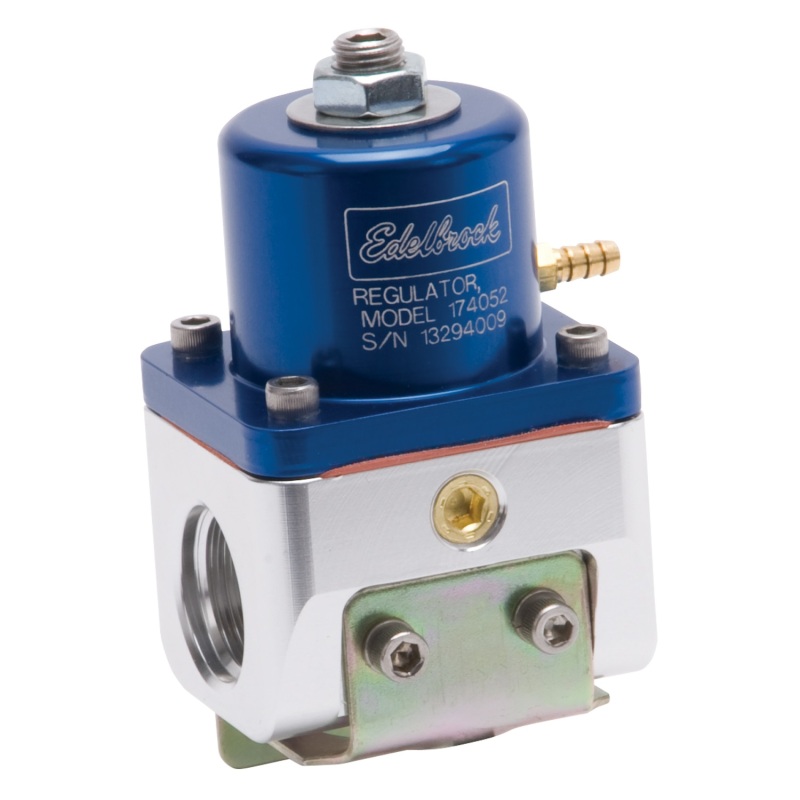 Edelbrock Fuel Pressure Regulator Carbureted 180 GPH 5-10 PSI -10 In/Out -6 Return Blue/Clear thumbnail 3