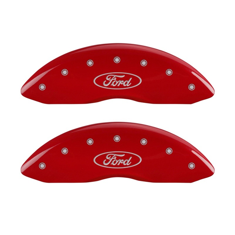 MGP Front set 2 Caliper Covers Engraved Front Oval logo/Ford Red finish silver ch thumbnail 2