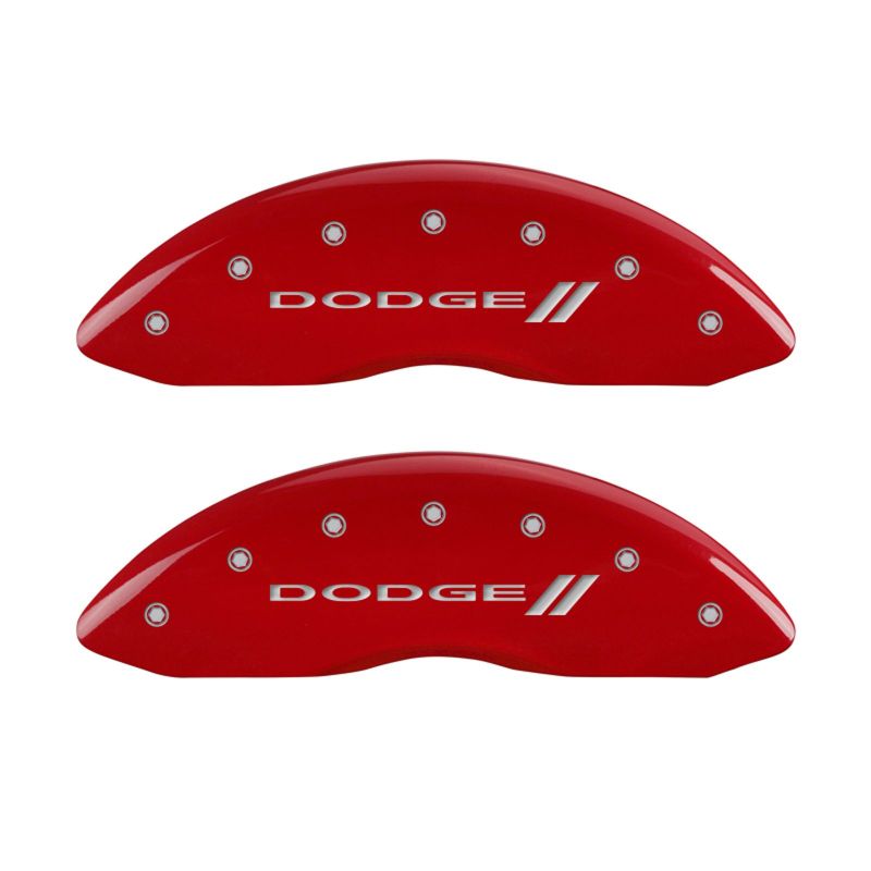 MGP 4 Caliper Covers Engraved Front & Rear With stripes/Dodge Red finish silver ch thumbnail 6