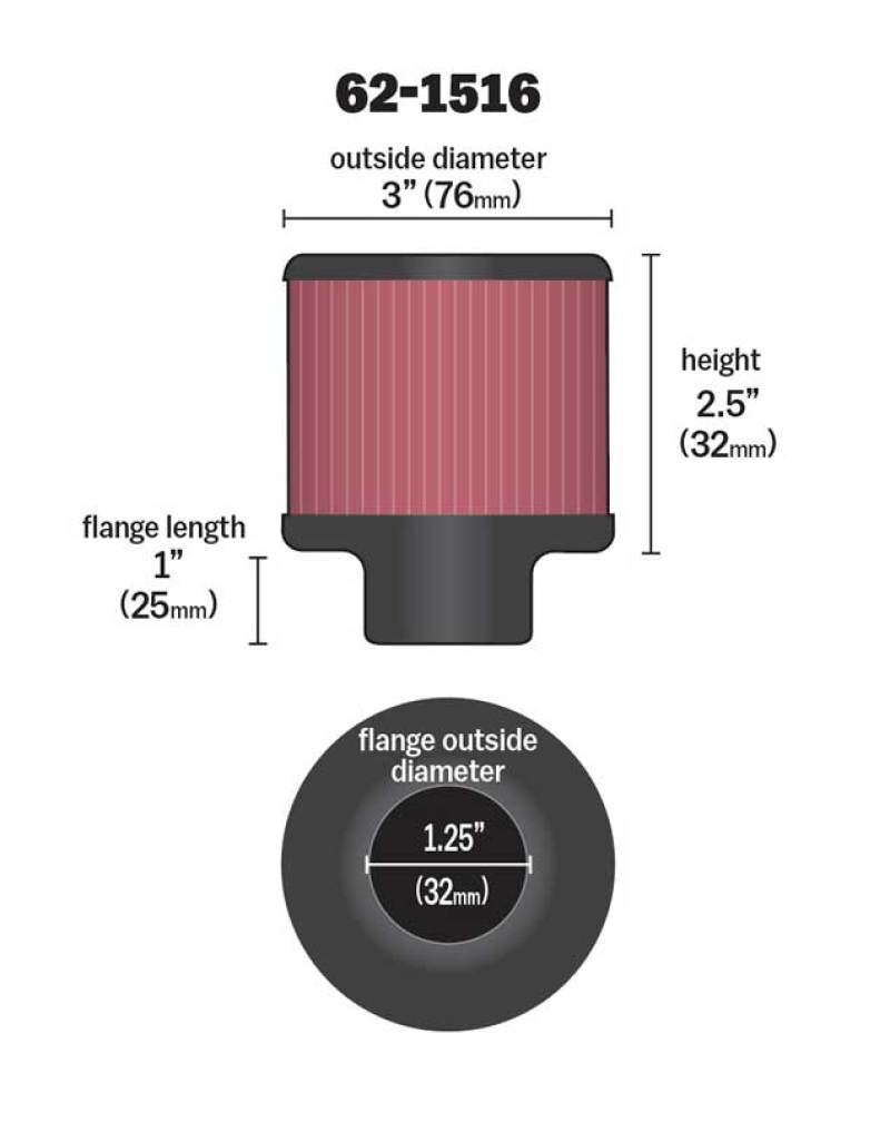 K&N 1in Flange L x 3in OD x 2.5in Height Clamp On Crankcase Vent Filter thumbnail 7