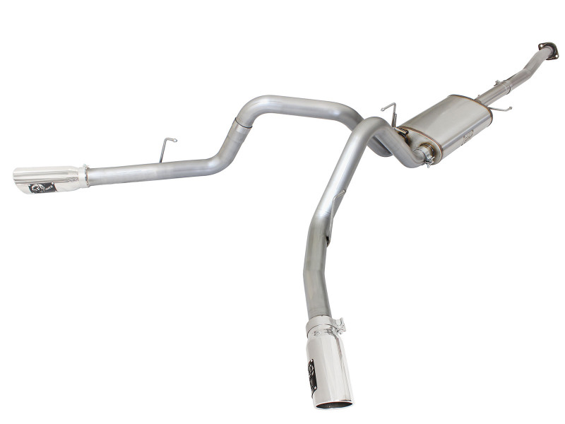 aFe MACHForce XP Exhaust 3in SS Dual Side Ext CB w/ Polished Tips 2015 Ford F150 5.0L V8 CC/SB EC/LB thumbnail 2