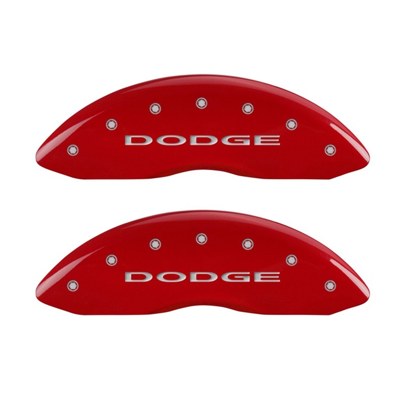 MGP Front set 2 Caliper Covers Engraved Front With out stripes/Dodge Red finish silver ch thumbnail 3