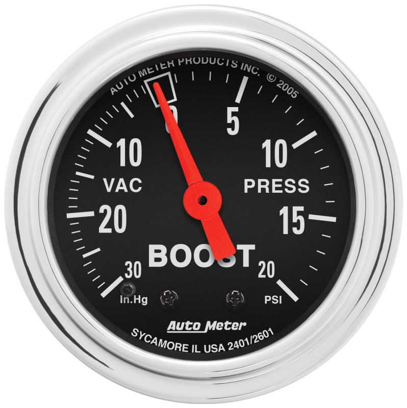 AutoMeter Gauge Vac/Boost 2-1/16in. 30Inhg-20PSI Mechanical Traditional Chrome thumbnail 4