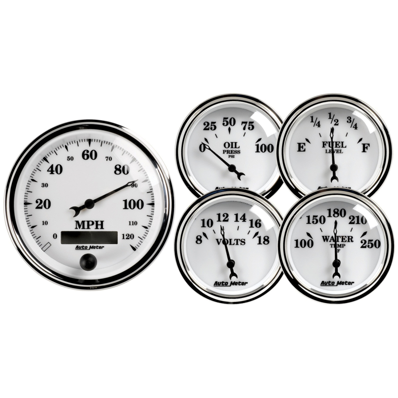 Autometer Old Tyme White II 5 Piece Kit (Elec Speed/Oil Press/Water Temp/Volt/Fuel Level) thumbnail 4