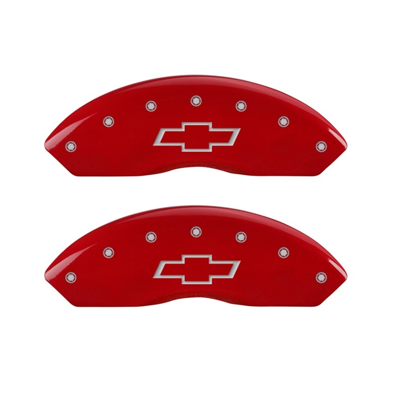 MGP Front set 2 Caliper Covers Engraved Front Bowtie Red finish silver ch thumbnail 4
