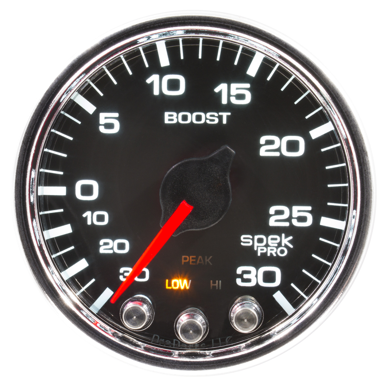 Autometer Spek-Pro Gauge Vac/Boost 2 1/16in 30Inhg-30psi Stepper Motor W/Peak & Warn Black/Chrome thumbnail 6