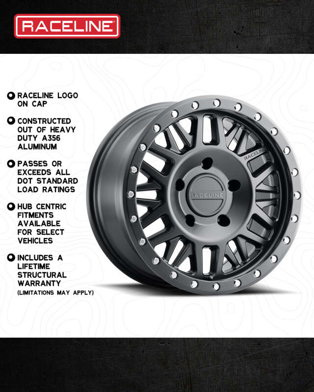 Raceline 951B Ryno 17x8.5in / 6x139.7 BP / 0mm Offset / 106.1mm Bore - Satin Black Wheel thumbnail 5