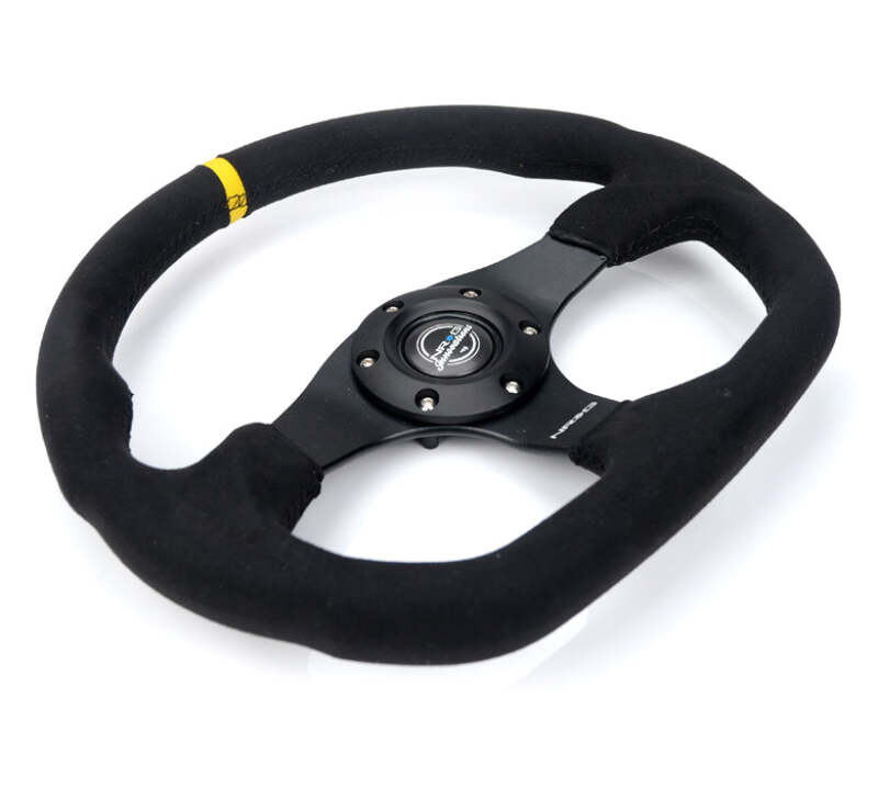 NRG Reinforced Steering Wheel (320mm) Sport Alcantara Flat Bottom w/ Yellow Center Mark thumbnail 5