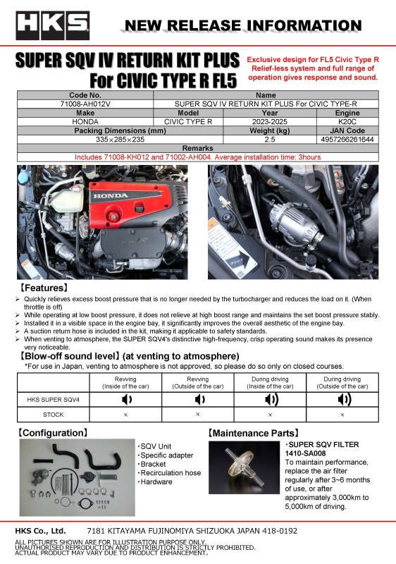 HKS SSQV4 BOV Kit