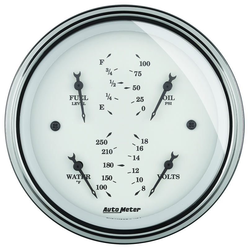 AutoMeter Gauge Quad 3-3/8in. 0 Ohm(e) to 90 Ohm(f)Elec Old Tyme White