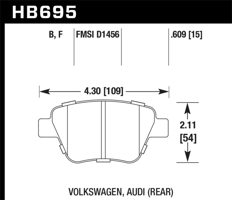 Hawk 12 Audi A3 / 11-12 VW Golf GTI/Jetta S/Jetta SE/Jetta SEL/Jetta TDI HPS Street Rear Brake Pads thumbnail 4