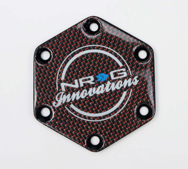 NRG Carbon Fiber w/ Red Texalium Fabrics Horn Delete Button Circular Logo Front/ Back thumbnail 3