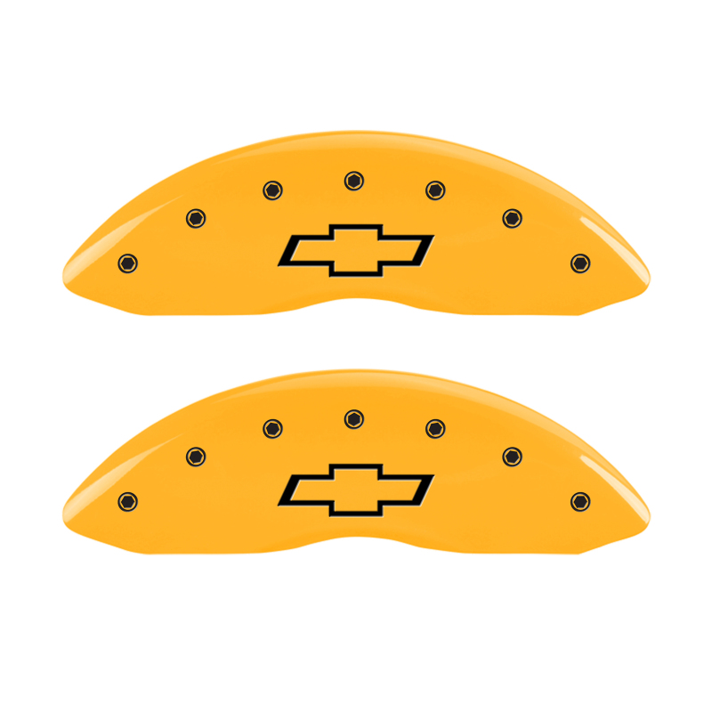 MGP 4 Caliper Covers Engraved Front & Rear Bowtie Yellow Finish Black Char 2000 Chevrolet Camaro thumbnail 5