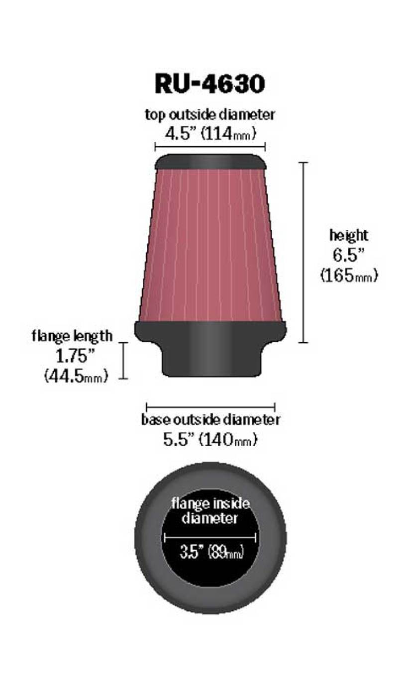 K&N Universal Air Filter 3-1/2in Flange / 5-1/2in Base / 4-1/2in Top / 6-1/2in Height thumbnail 2