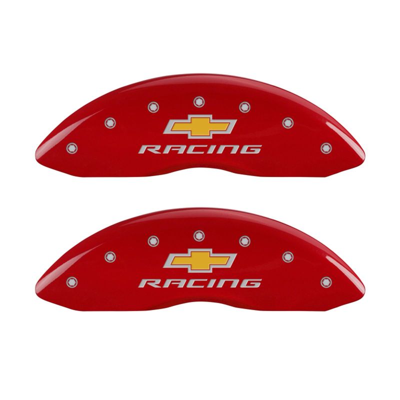 MGP 4 Caliper Covers Engraved Front & Rear Chevy racing Red finish silver ch thumbnail 3