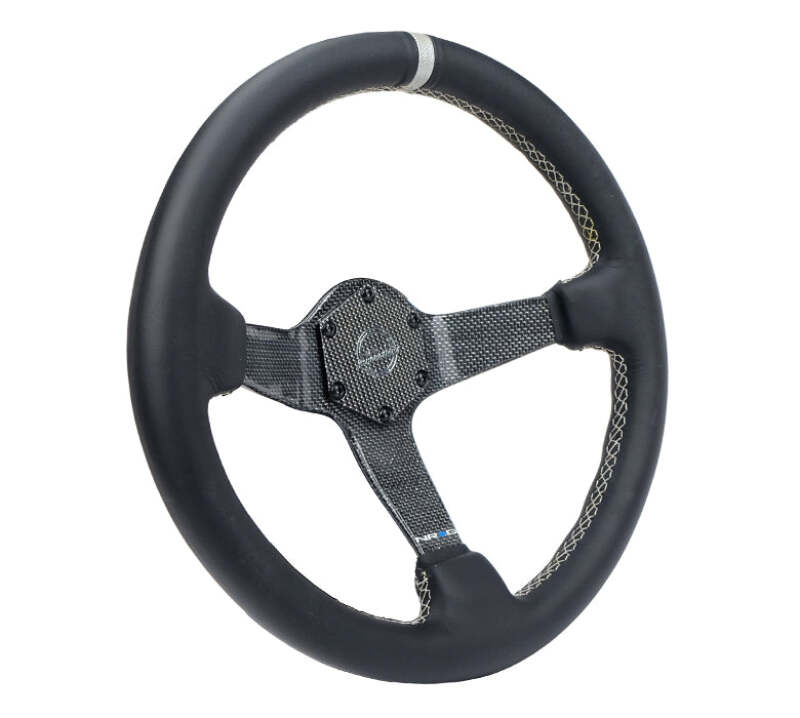 NRG Carbon Fiber Steering Wheel (350mm) Silver Carbon Fiber Center - Silver Stitching & Center Mark thumbnail 5
