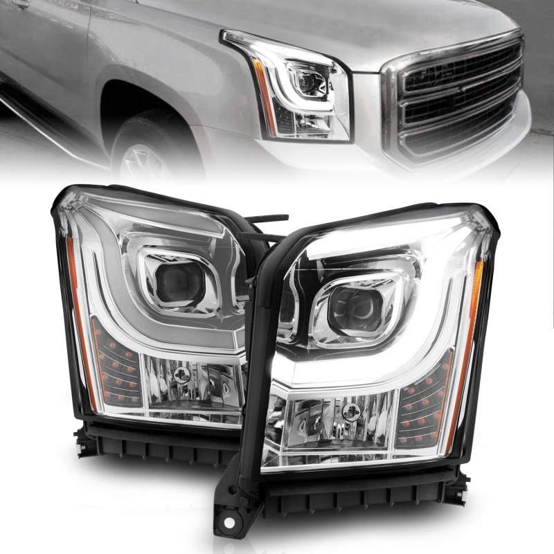 ANZO 2015-2017 GMC Yukon XL Projector Headlights W Lightbar - Chrome/Amber thumbnail 2