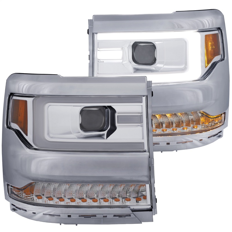 ANZO 16-17 Chevy Silverado 1500 Projector Headlights Plank Style Design Chrome w/ Amber thumbnail 4