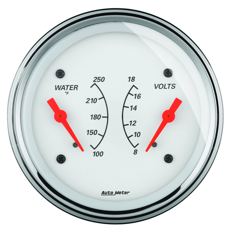 AutoMeter Gauge Dual Wtmp & Volt 3-3/8in. 250 Deg. F & 18V Elec Arctic White