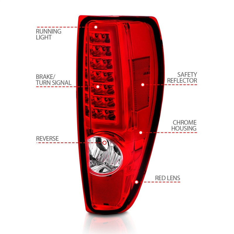 ANZO 2004-2012 Chevrolet Colorado/ GMC Canyon LED Tail Lights w/ Light Bar Chrome Housing Red/Clear thumbnail 4