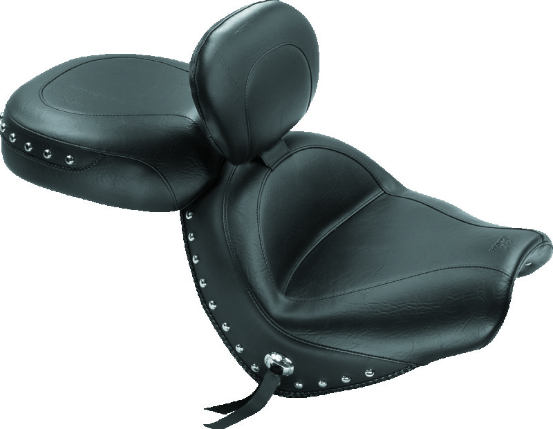 Mustang 04-09 Honda VTX1300C Wide Touring 2PC Seat w/Driver Backrest Studs - Black