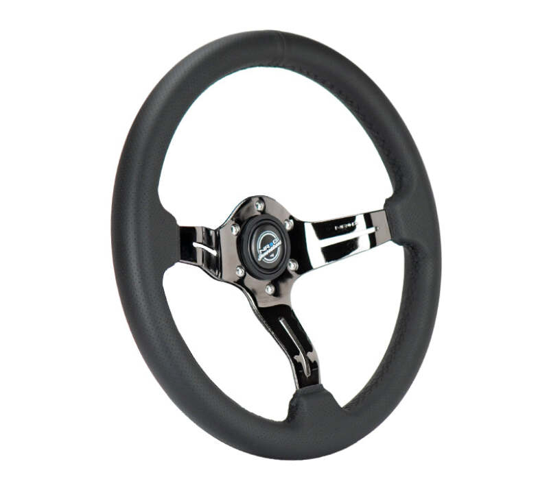 NRG Light Weight Gaming Steering Wheel - 350mm 3 Black Chrome Spokes Perforated Leather thumbnail 6