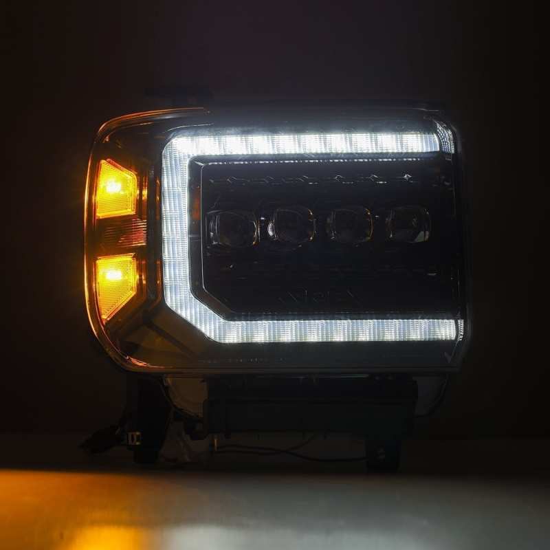 AlphaRex 14-18 GMC Sierra NOVA LED Proj Headlights Plnk Style Alpha Blk w/Activ Light/Seq Signal/DRL thumbnail 6