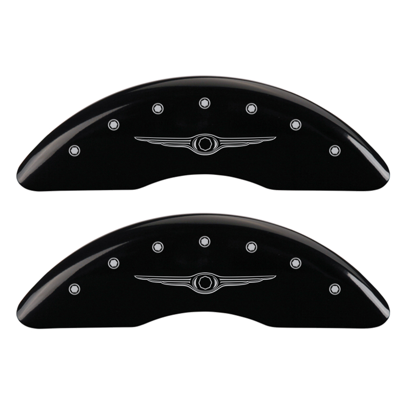 MGP 4 Caliper Covers Engraved Front & Rear Style 1/Chrysler Wing Black finish silver ch thumbnail 4