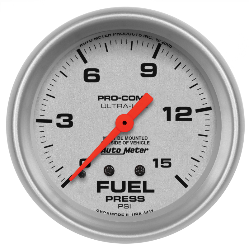 Autometer Ultra-Lite 2 5/8inMechanical Fuel Pressure Gauge 15psi thumbnail 3