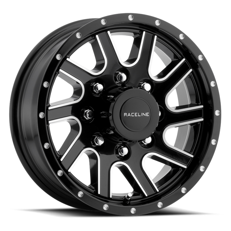 Raceline 820M Twisted 15x6in / 6x139.7 BP / 0mm Offset / 4.25mm Bore - Black & Machined Wheel thumbnail 6
