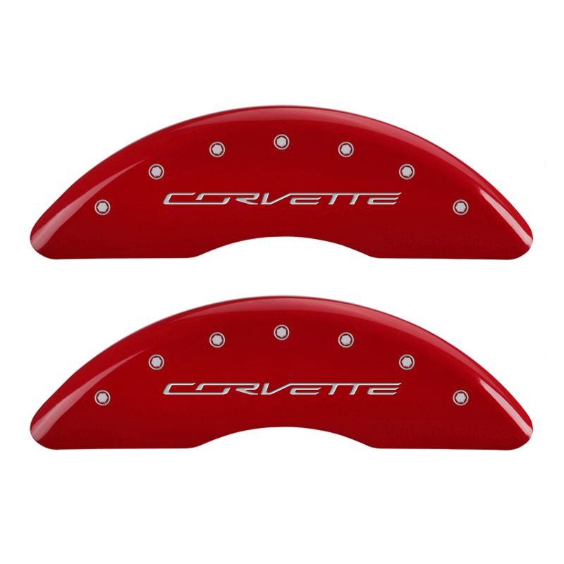 MGP 4 Caliper Covers Engraved Front Corvette C7 Engraved Rear Z51/2015 Red finish silver ch thumbnail 5