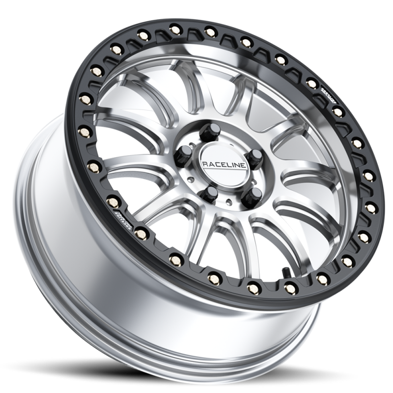 Raceline A14SB Alpha 15x7in/4x156 BP/10mm Offset/132.5mm Bore - Silver & Blk Ring Beadlock Wheel thumbnail 3