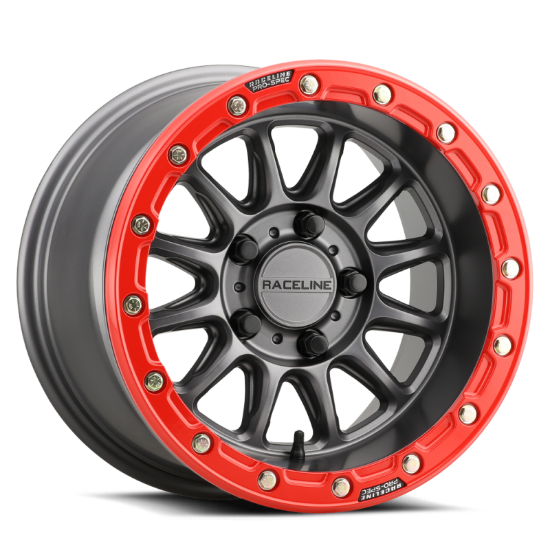 Raceline A14GR Alpha 15x7in/5x114.3 BP/25mm Offset/68mm Bore - Gunmetal & Red Ring Beadlock Wheel thumbnail 4
