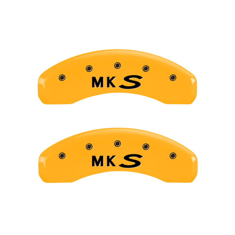 MGP 4 Caliper Covers Engraved Front Lincoln Engraved Rear MKS Yellow finish black ch thumbnail 9