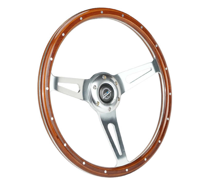NRG Reinforced Steering Wheel (360mm) Dark Wood Grain w/Chrome 3-Spoke Center thumbnail 5