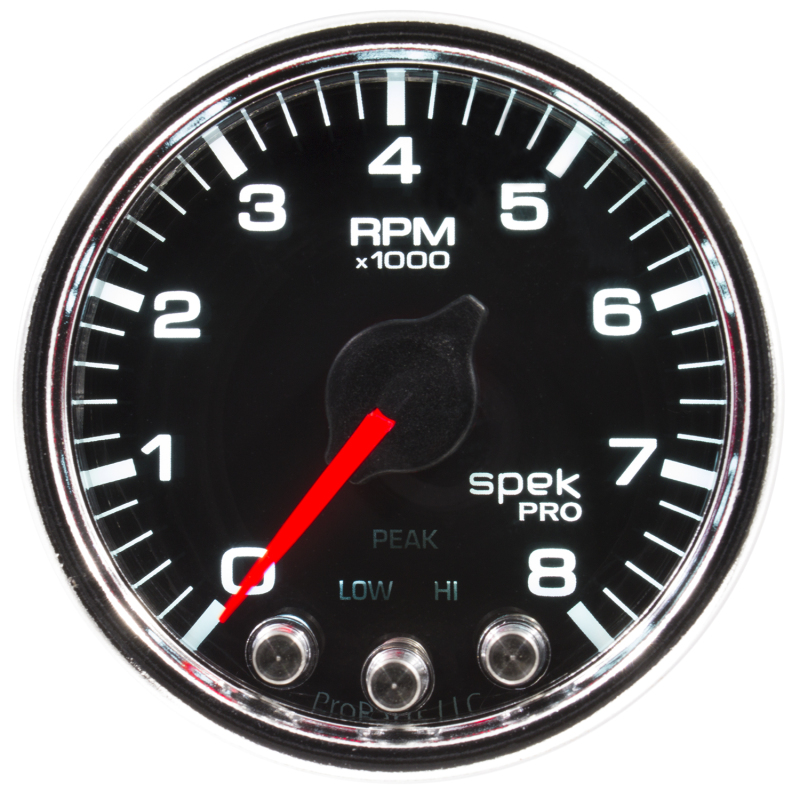 Autometer Spek-Pro Gauge Tach 2 1/16in 8K Rpm W/ Shift Light & Peak Mem Blk/Chrm thumbnail 4