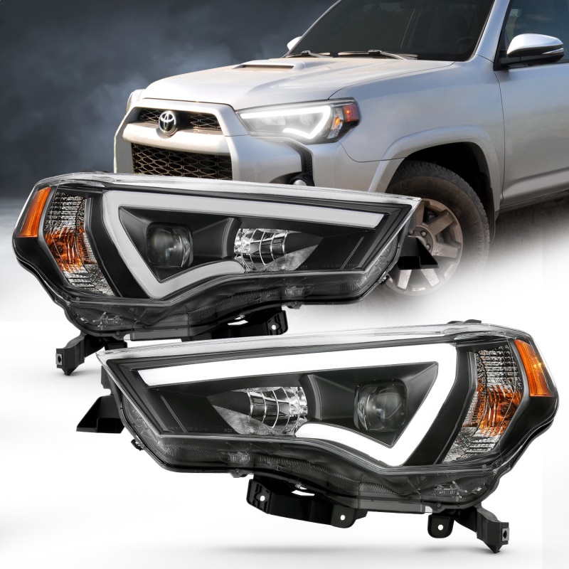 ANZO 14-18 Toyota 4 Runner Plank Style Projector Headlights Black w/ Amber thumbnail 6