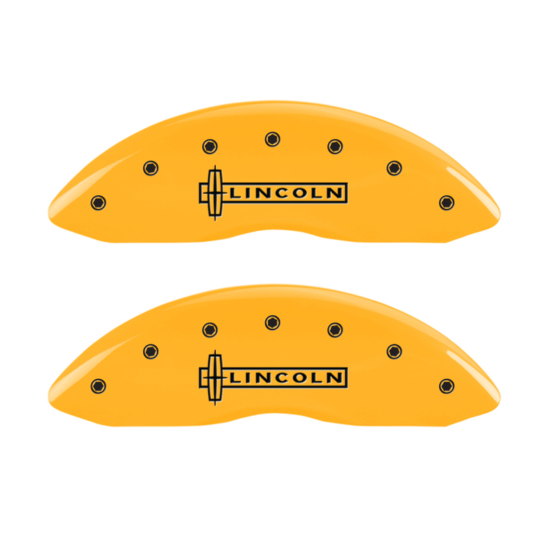 MGP 4 Caliper Covers Engraved Front Lincoln Engraved Rear Star logo Yellow finish black ch thumbnail 5