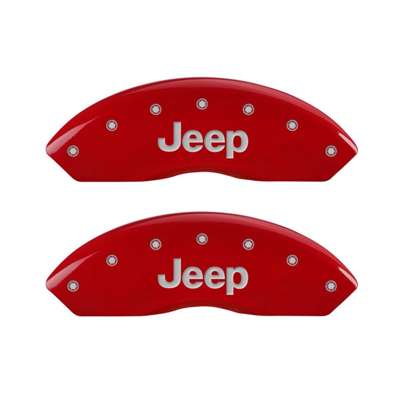 MGP 4 Caliper Covers Engraved Front JEEP Engraved Rear JEEP Grill logo Red finish silver ch thumbnail 5