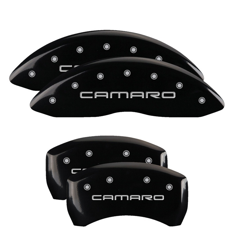MGP 4 Caliper Covers Engraved Front & Rear Cursive/Challenger Yellow finish black ch thumbnail 6