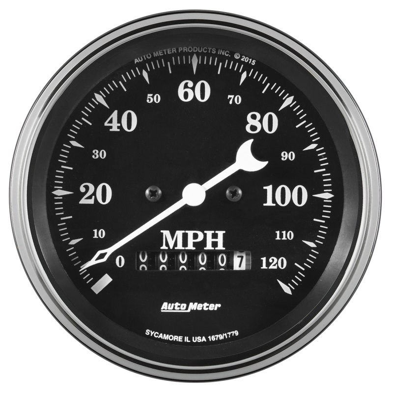 Auto Meter Gauge Speedo. 3 3/8in 120mph Elec. Prog. w/ Wheel Odo Old Tyme Black thumbnail 4