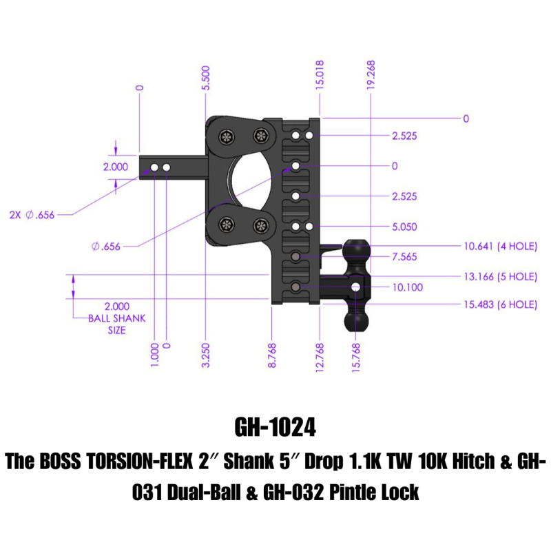 Gen-Y The Boss Torsion-Flex 2in Shank 5in Drop 10K Hitch w/GH-031 Dual-Ball/GH-032 Pintle Lock
Drop Hitch