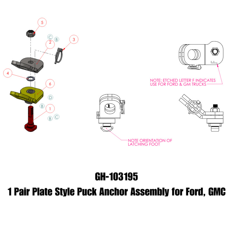 Gen-Y Ford/GMC Plate Style Puck Safety Chain Anchor Assembly - Pair