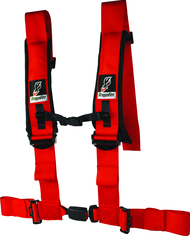 DragonFire Racing Harness- H-Style- 4-point- EZ-Adjust- 3in Buckle- Red thumbnail 2