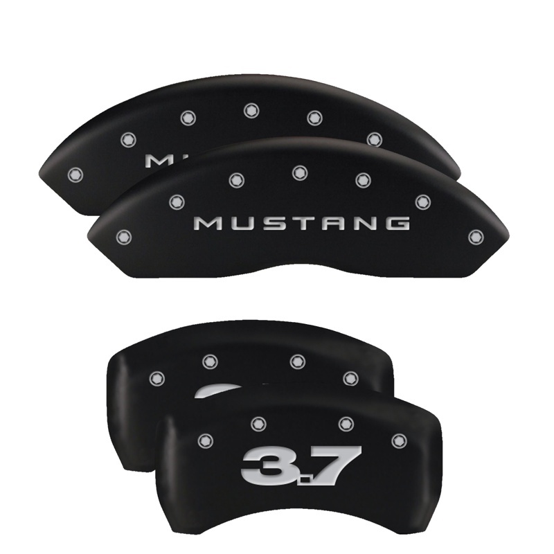 MGP 4 Caliper Covers Engraved Front 2015/Mustang Engraved Rear 2015/50 Black finish silver ch thumbnail 5