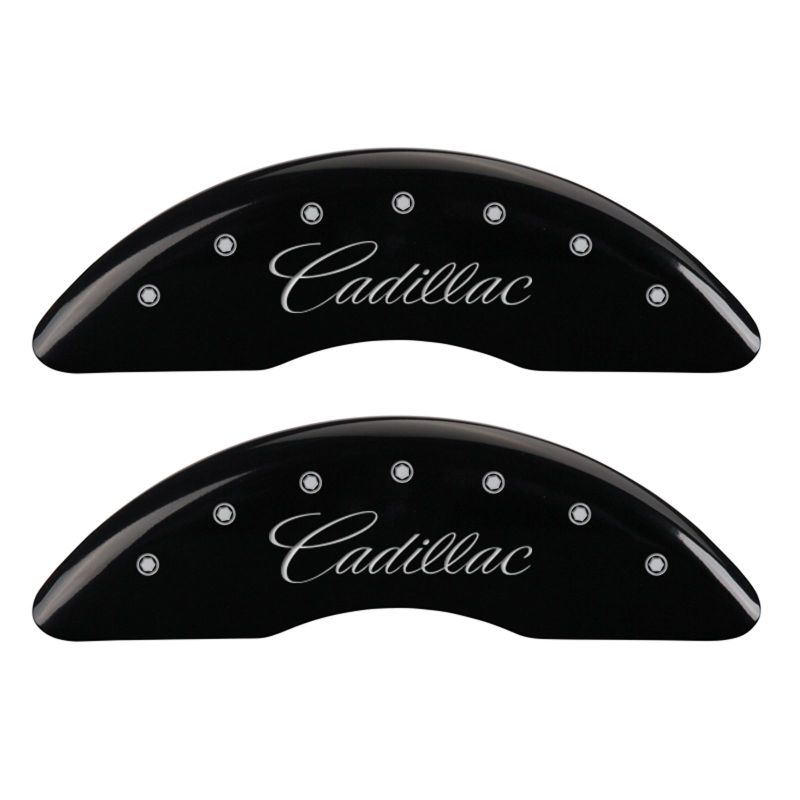MGP 4 Caliper Covers Engraved F & R Cursive/Cadillac Black Finish Silver Char 2016 Cadillac CT6 thumbnail 7
