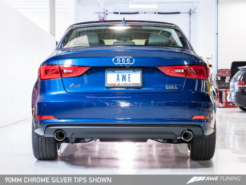 AWE Tuning Audi 8V A3 Touring Edition Exhaust - Dual Outlet Chrome Silver 90 mm Tips thumbnail 3