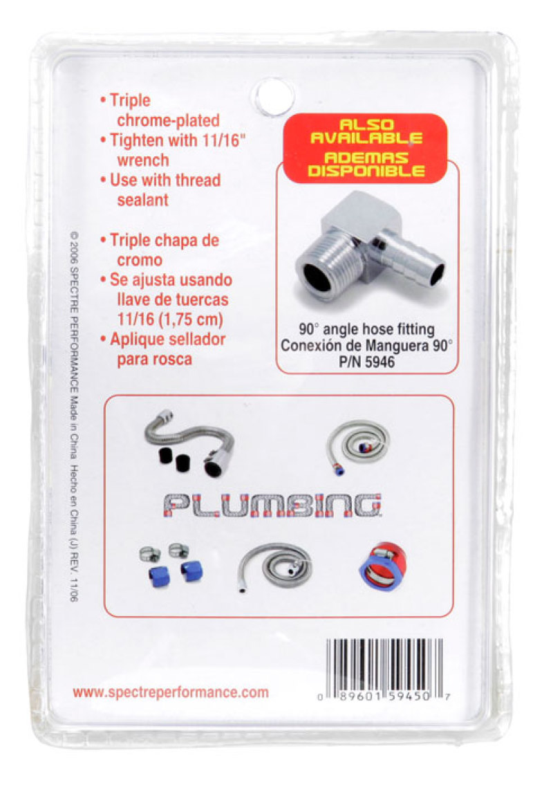 Spectre Fuel Fitting 3/8in. Hose Barb NPT Threads - Chrome thumbnail 6