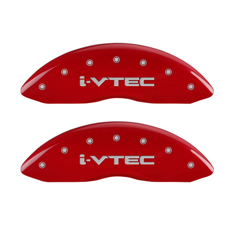 MGP 4 Caliper Covers Engraved Front & Rear I-Vtec Red Finish Silver Char 2017 Acura MDX thumbnail 3