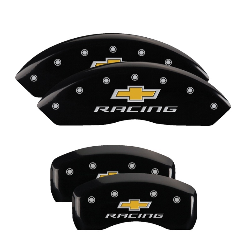 MGP 4 Caliper Covers Engraved Front & Rear Chevy racing Black finish silver ch thumbnail 2